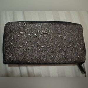 Coach Large Zip Wallet in Gunmetal with Shimmer